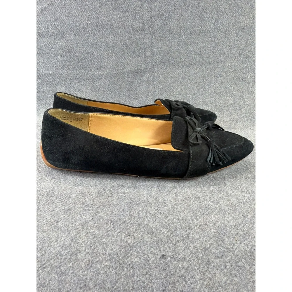 Talbots Tassel Bow Loafers Women‎ 7M Black Suede Pointed Toe Flats Driver Sole